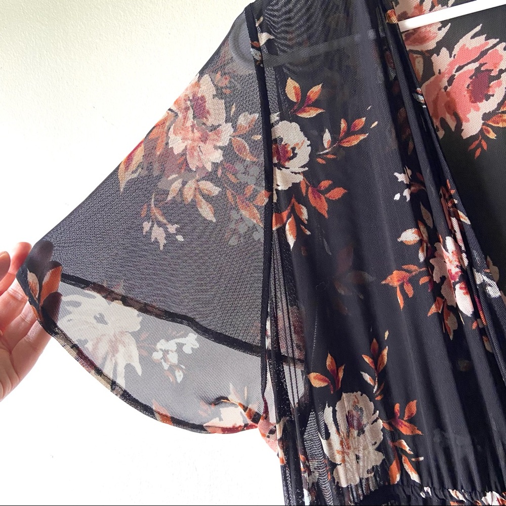 American Rag Sheer Orange Floral Duster Dress Highlow Shirred Waist Plus Size 1X